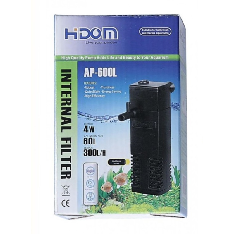 Внутрішній фільтр в акваріум Hidom Ap-600L (до 60 л) з флейтою і регулюванням потоку